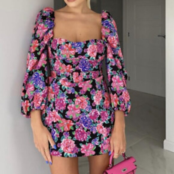 ZARA Floral Print Sweetheart Neckline Puff Sleeve Mini Dress – Size Small - Picture 6 of 6